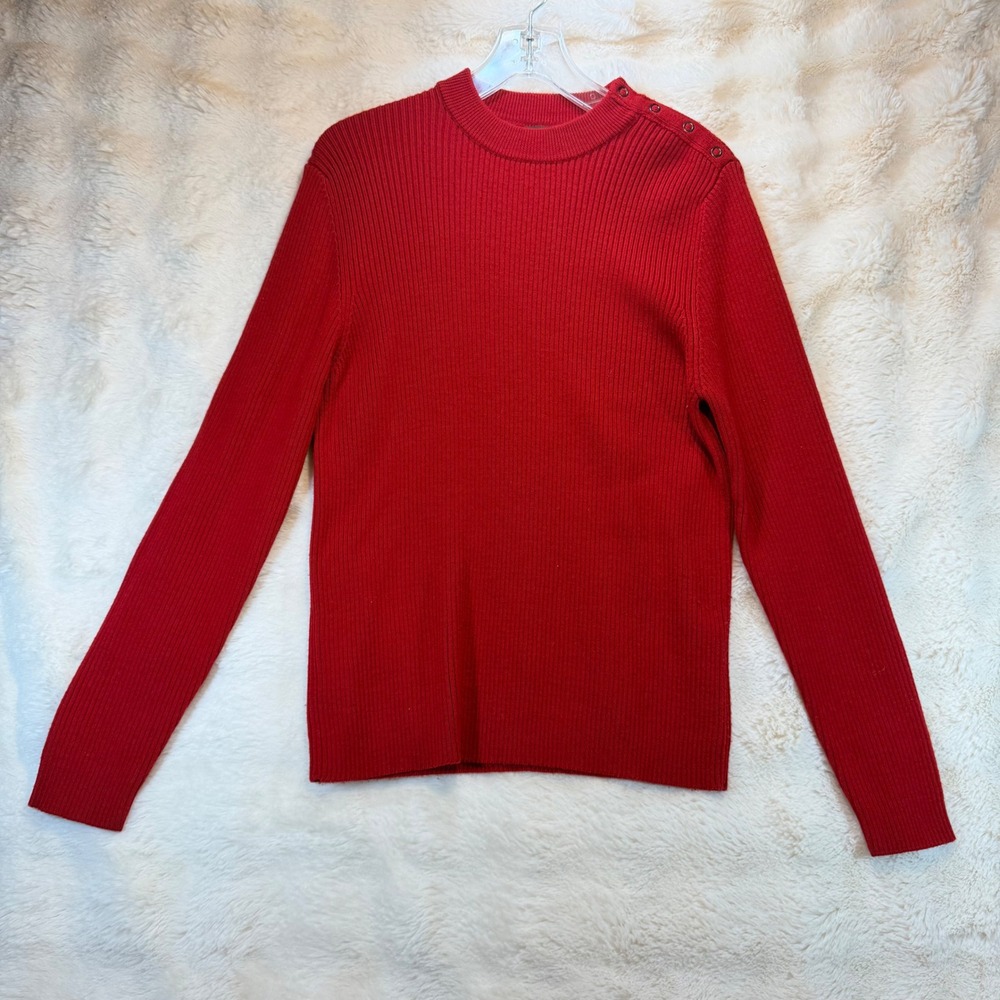 Lauren Ralph Lauren Mens Red Ribbed‎ Mock Neck Button Shoulder Sweater Size M